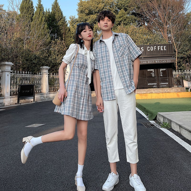 Cute Couple Valentine Outfits: Korean-Inspired Coordinated Plaid Romance