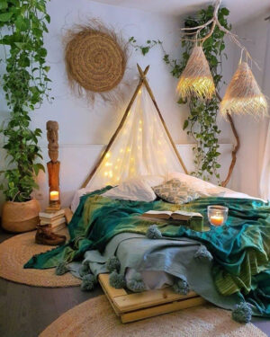 Schlafzimmer Boho Natur: Magisches Dschungel-Ambiente mit Lichterzauber