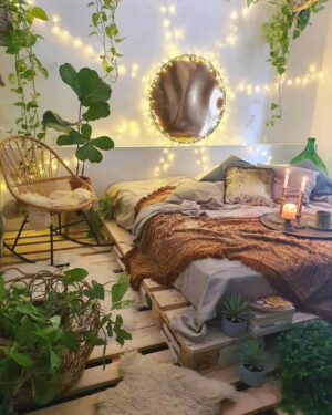 Schlafzimmer Bilder über Bett Natur: Magische Lichterstimmung mit Boho-Flair